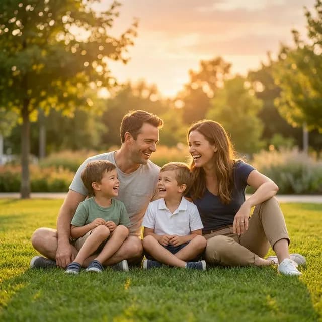 Familia feliz al aire libre